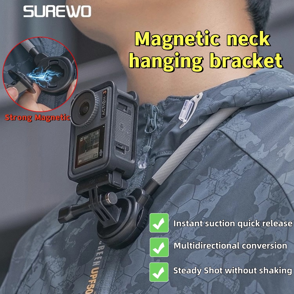 Gopro Action Camera Hero 12 Black - SUREWO braket Selfie dengan dudukan leher,